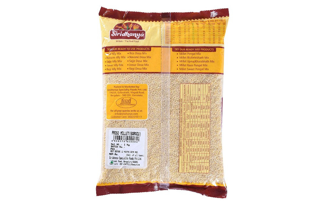Siridhanya Proso Millet (Baragu) Pack 1 kilogram Reviews Nutrition